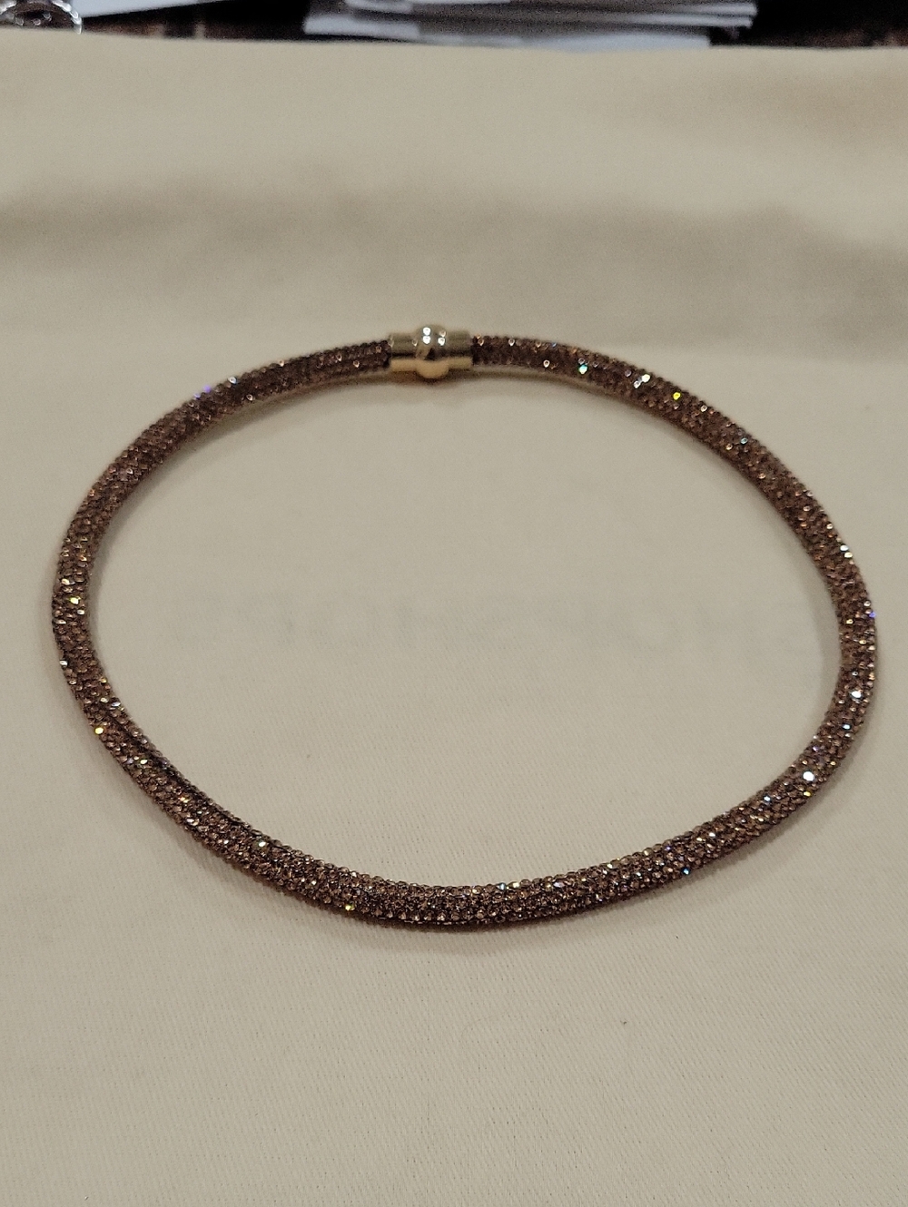 Sparkling Brown Crystal Collar Necklace with Gold Clasp